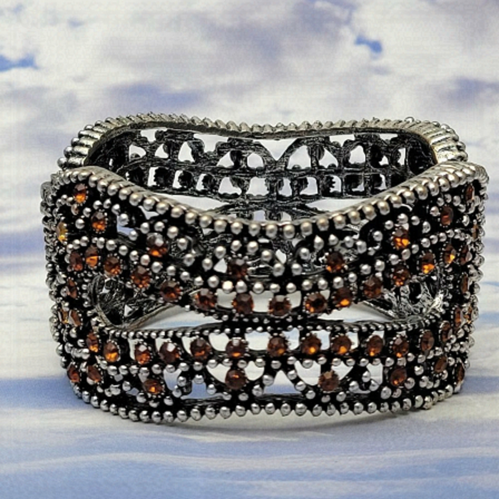 Multicolored Rhinestone Hinged Bracelet - Picture 1 of 13